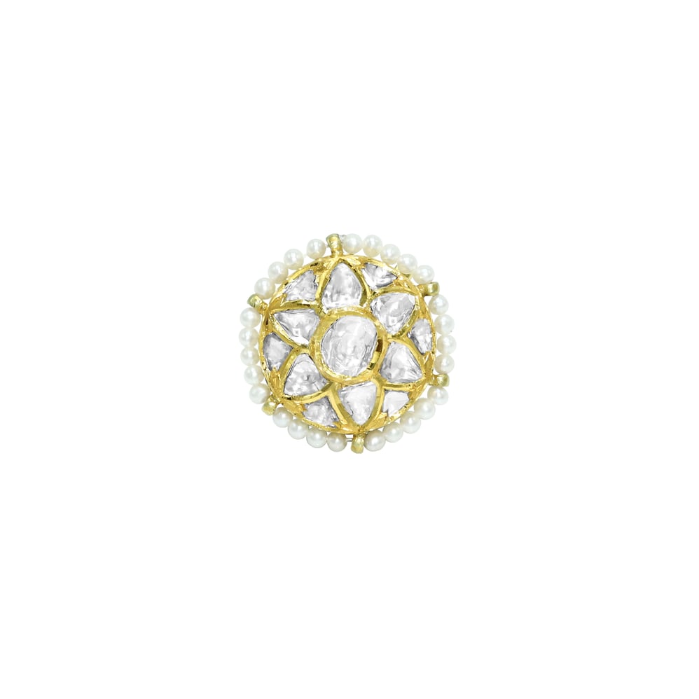 Gold Star Borla with Polki Floral Design and Pearl Halo